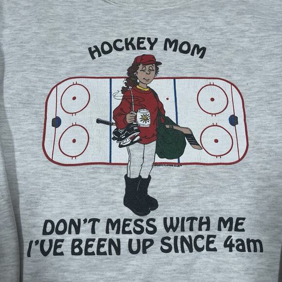 Vintage Hockey Mom 90s Retro Crewneck Heather Gray Paint Spatter Funny USA Made - Picture 2 of 11